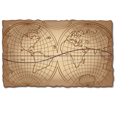 Vintage World Map On The Faded Old Piece Of Paper Isolated On White