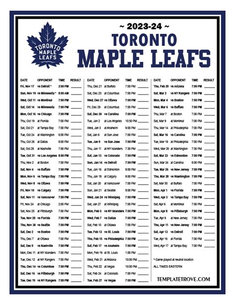Printable 2023 2024 Toronto Maple Leafs Schedule