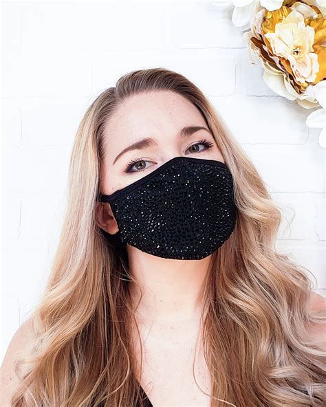 Comfortable Breathable Face Mask Black With Black Crystals
