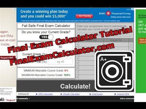 This tool will determine what grade (percentage) you need on your final exam in order to get a certain grade in a class. Final Exam Calculator (Old Tutorial) - YouTube