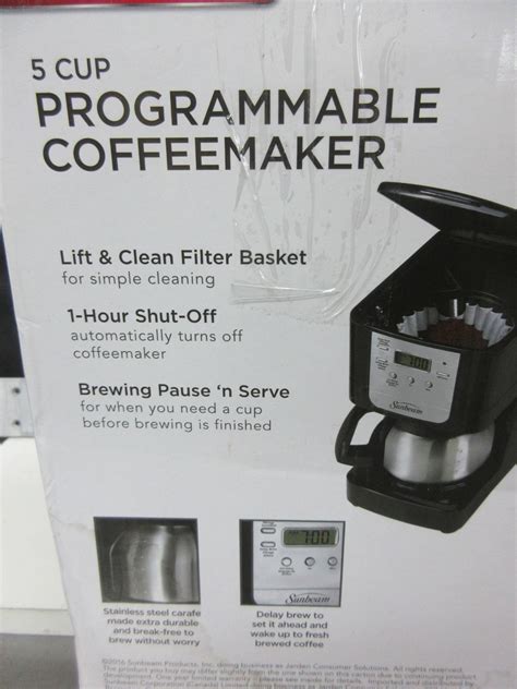 New Sunbeam 5 Cup Programmable Coffee Maker 1hr Shut Off Stainless