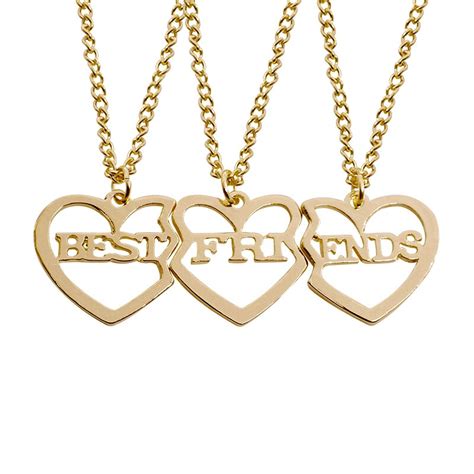 3 Pcsset Best Friends Necklace Gold Heart Shaped Bff Necklaces