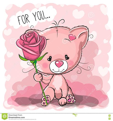 Cute Baby Cat Girl Valentine Background Vector