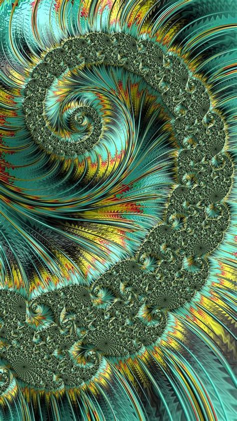 Jade And Yellow Fractal Spiral By Mo Barton Spiral Art Fractals