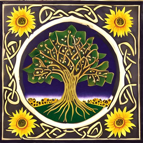 Celtic Tree Of Life With Sunflowers · Creative Fabrica