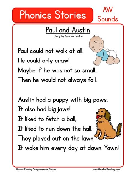Free Phonics Reading Comprehension Aw Sounds Learning Methods