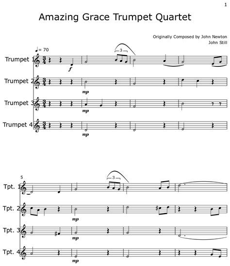 Amazing Grace Trumpet Quartet Sheet Music For Trumpet