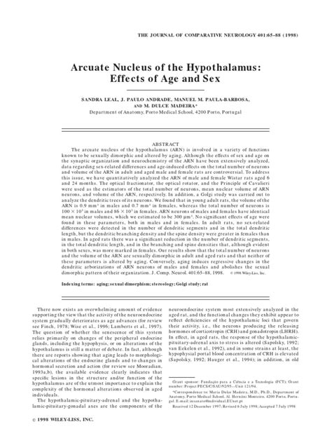 arcuate nucleus of the hypothalamus effects of age and sex pdf hypothalamus