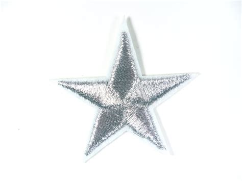 Star Embroidered Applique Metallic Silver With White Edge Iron On Patch