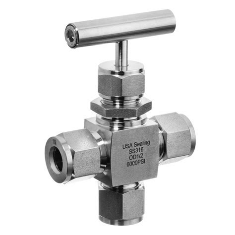 Usa Sealing Needle Valve 3 Way Fitting 316 Stainless Steel 14 In