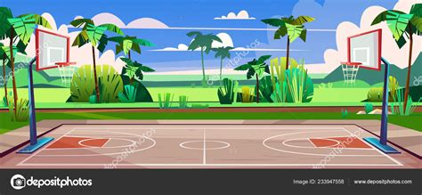 Vector Cartoon Background Basketball Court Street Green Grass Field