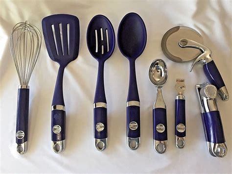 Kitchenaid Utensil Lot Of 8 Indigo Cobalt Blue Whisk Spatula Spoons