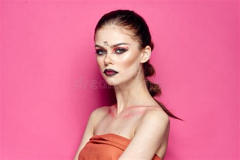 Beautiful Woman Naked Shoulders Cosmetics Bright Makeup Studio Model Stock Image Image Of