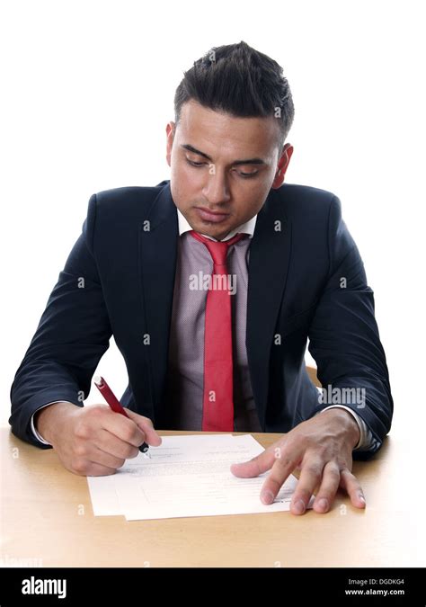 Man Wearing Suit And Tie Signing Contract Stock Photo Alamy