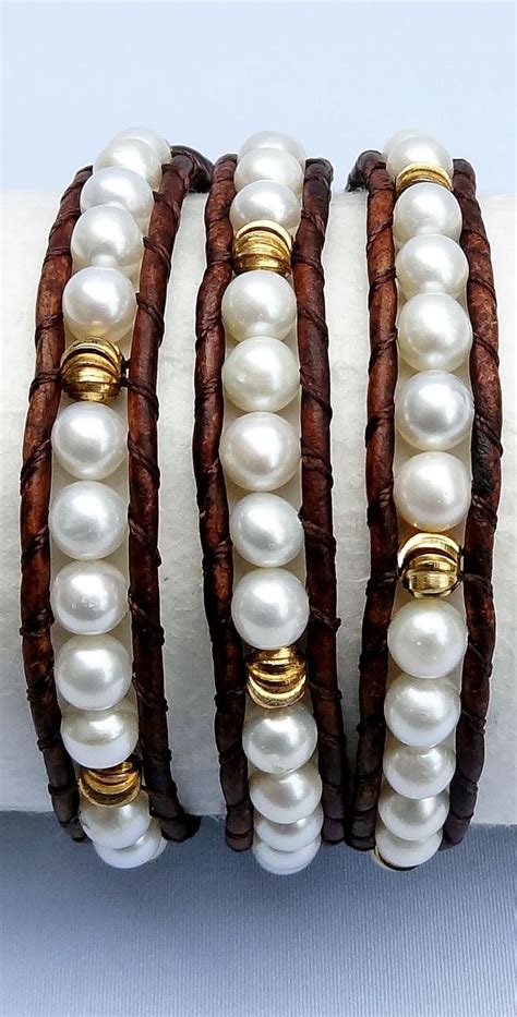 White Freshwater Pearl Wrap Bracelet Gold And Pearls Beaded Etsy