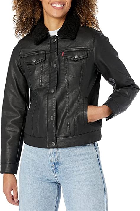 Levis Classic Sherpa Lined Faux Leather Trucker Jacket At Amazon Women