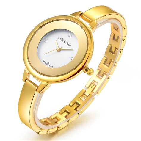 stainless steel wrist watch for women luxury gold tone watch analog quartz ladies