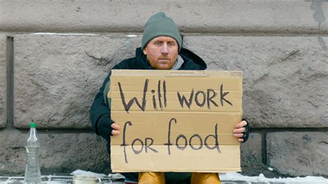 Royalty Free Homeless Man Beg For Money On The Street Sign On