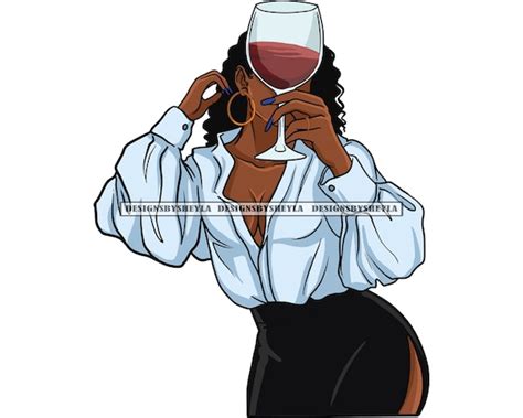 Sexy Curvy Afro Woman Covering Face Glass Wine Long Sleeve Etsy