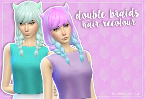 My Sims 4 Blog Double Braids Hair In 29 Recolors By Bubblegumsim
