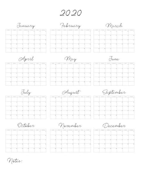 2020 Blank Yearly Calendar Template Free Template Ppt Premium