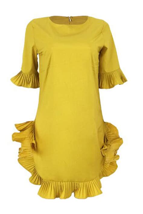 lovely sweet ruffle design yellow blending mini dresslw fashion online for women affordable
