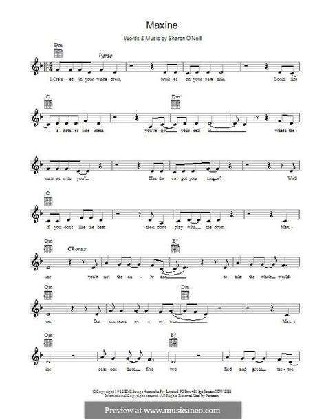 Maxine By S Oneill Lyrics And Chords Maxine Sheet Music