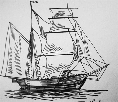 Pen And Ink The Ship Original Pen Drawing Art And Collectibles