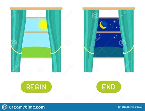Day And Night Antonyms Word Card Vector Template Flashcard For English