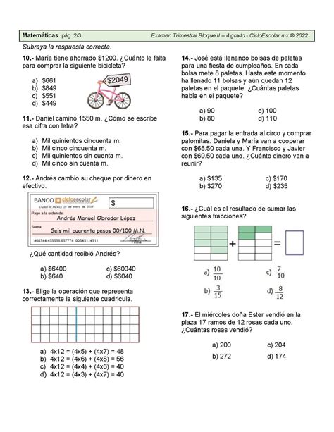 Examen Trimestral Bloque 2 Cuarto Grado 2021 2022 Imagenes Educativas