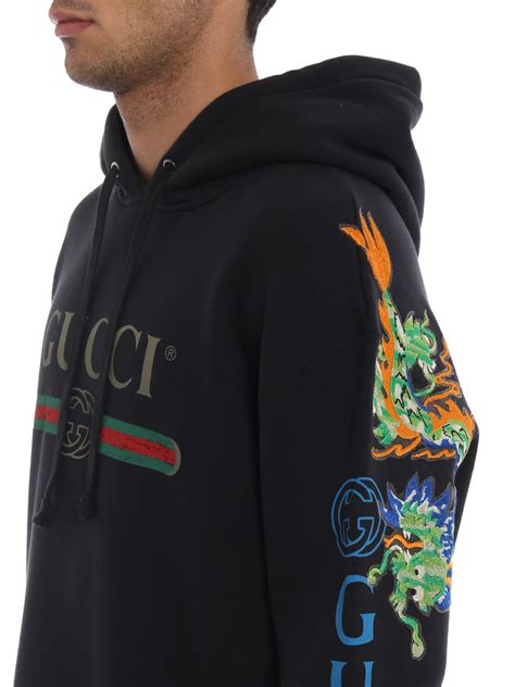 Gucci Embroidered Dragon Blue Cotton Hoodie Sweatshirts And Sweaters