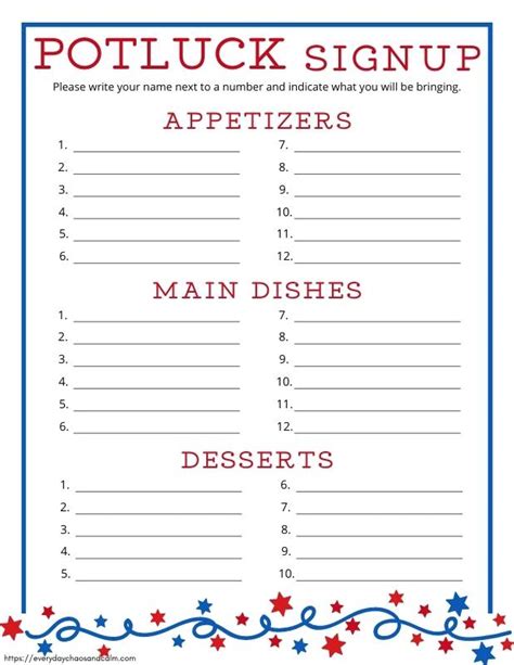 7 Free Printable 4th Of July Potluck Sign Up Sheets