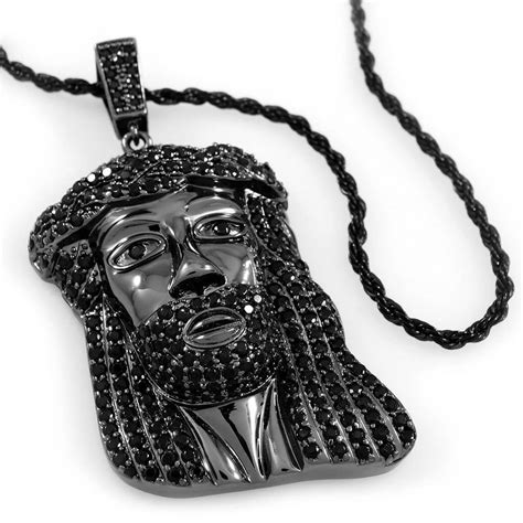 18k Black Gold Iced Mini Jesus Piece 8 With Rope Chain Nivs Bling