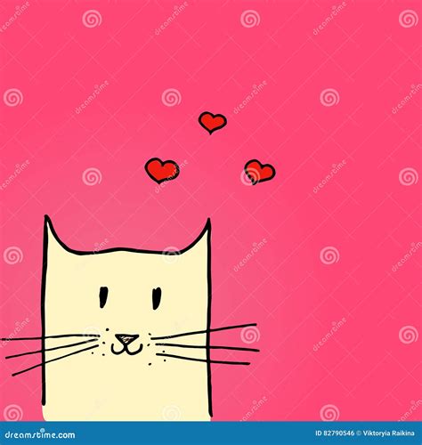 Bright Valentines Day Illustration Cat In Love Vector Hand Drawn