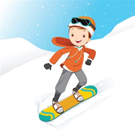 Premium Vector Boy Snowboarding Snow Falling Winter Season