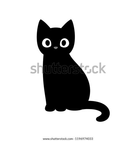Cartoon Black Cat Drawing Simple Cute Stock Illustration 1196974033