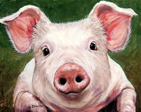 Sweet Little Piglet On Green By Dottie Dracos Pig Painting Farm Art