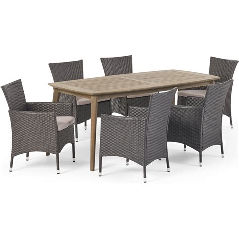 Noble House Jaxon 7 Piece Wooden Patio Dining Set In Gray