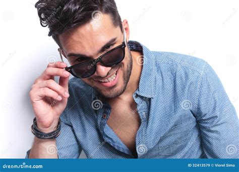 Casual Man Takes Off Sunglasses Royalty Free Stock Images Image 32413579