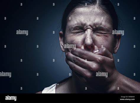 Man Covering Young Womans Mouth Stock Photo Alamy