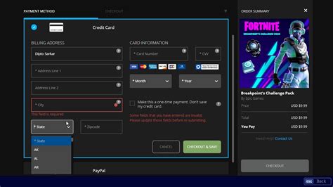 Credit card authorization codes are unique to each separate transaction, and they are used to ensure a safe transaction and in order to avoid the occurrence of when paying by credit card, the merchant will first authorize the card before the transaction takes place. How to payment with credit card outside of USA in Epic Games Fortnite - Changing State and Zip ...