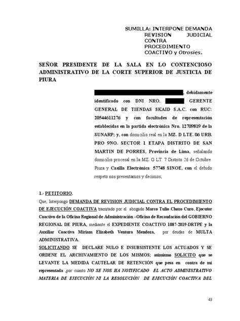Interpone Demanda Revision Judicial Contra Procedimiento Coactivo Y Otrosíes Pdf Debido Al