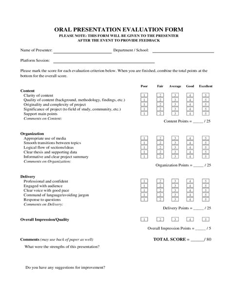 Oral Presentation Evaluation Form 2 Free Templates In Pdf Word