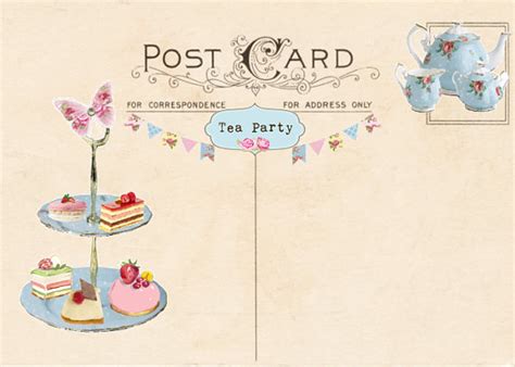 Templates invitation tea party vectors (159). Vintage Tea Party Invitation tea party postcard printable