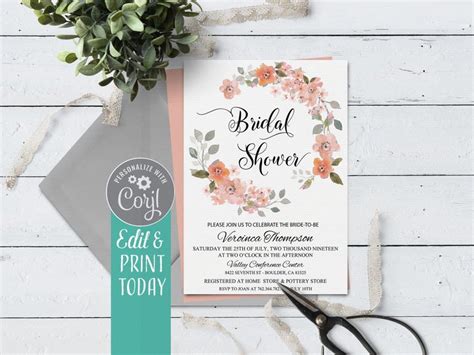 Floral Wreath Bridal Shower Invitation Instant Download Etsy