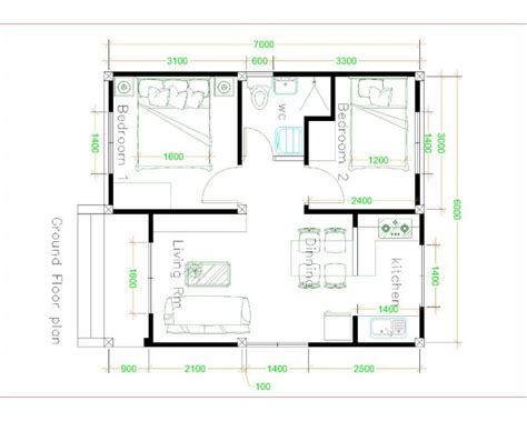 Diseño De La Casa De 6x7 Con 2 Habitaciones House Plans 3d Simple