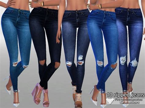 The Sims Resource 10 Dark Ripped Denim Jeans By Pinkzombiecupcakes