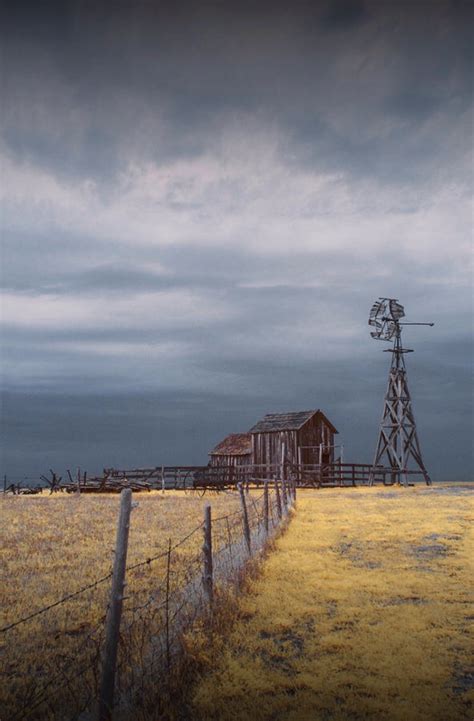 Plains Frontier Windmill And Barn At 1880s Town In Infrared Is A