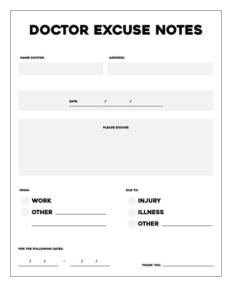 Printable Dr Note For Work Printable World Holiday
