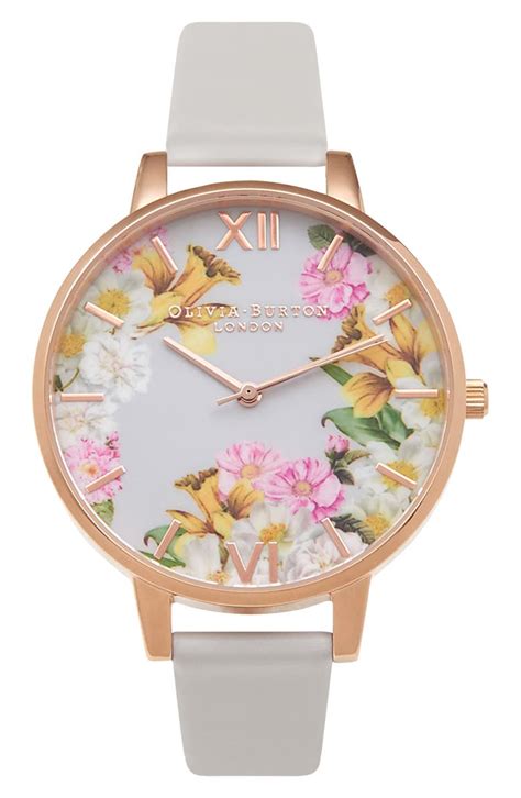 Olivia Burton Flower Show Leather Strap Watch 38mm Nordstrom